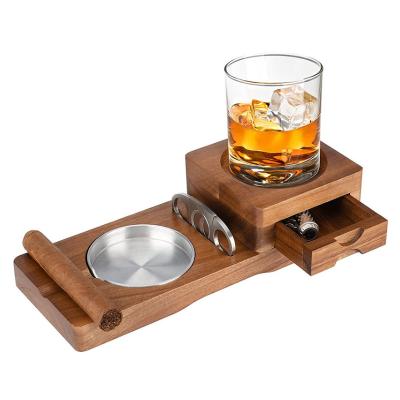 China Cigar Cutter Cool Gadgets Cigar Holder Ashtray Stand Cutter Case Custom Cigar Accessories Whisky Glass Gift Set Wooden Cigar Holder for sale