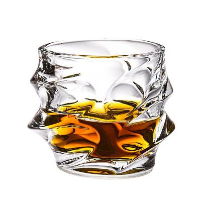 China Whiskey Glass Wuhan Wine Glass Whiskey Twisted Flat Custom Branded Irregular Shape Tumblers Cup Thick Base 310 ml Drinking Master Whiskey Glass for sale