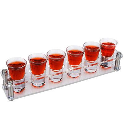 China Shooter glass Shot Glass Serving Tray, Shot Glass Display, Decorative Vodka Porta Handblown 6 Pcs Set Fancy Tequila Shot Glasses with holder for sale