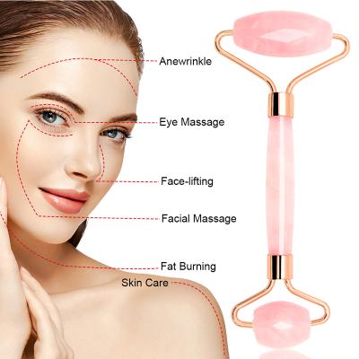 China Protable Jade Roller Set 2 in 1 Anti Aging Rose Quartz Massage Face Beauty Tool With Box for sale