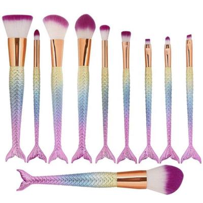 China Angular Blush 10pcs Mermaid Fish Makeup Brushes Fish Shape Professional Cosmetic Makeup Brushes for sale