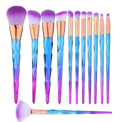 China Angular Blush 12 Pcs Professional Diamond Colorful Beauty Makeup Brushes Fan Cosmetic Brush for sale