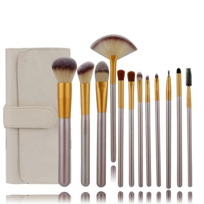 China Angular Blush 12pcs Professional Customized Makeup Brushes Champagne Color Makeup Brushes for sale