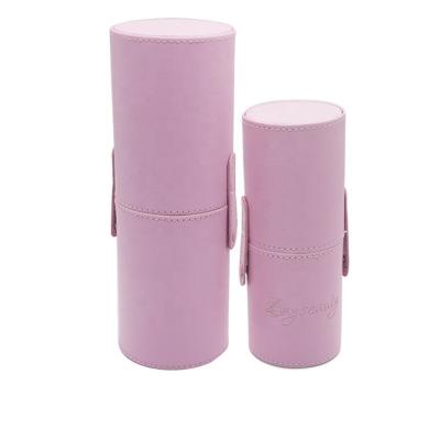 China Angular Blush Customized PU Leather Makeup Brush Holder Receiving Cylinder For Cosmetics Makeup Brush Set for sale