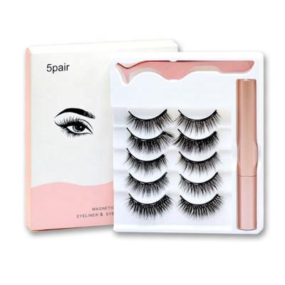 China Natural Soft Magnetic 3d Eyelashes With Eyeliner Private Label Wholesale Magnetic False Mink Eyelashes 5pairs for sale