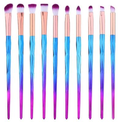 China Smudge Brush Rainbow Eye Makeup Set Brush Diamond Handle 10PCS Cosmetic Blending Eyeshadow Make Up Brushes for sale