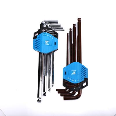 China Chrome Vanadium 9pcs SAE Metric Long Arm Ball End Hex Wrench Steel Set Tools Industrial Grade T Handlle Wrench for sale