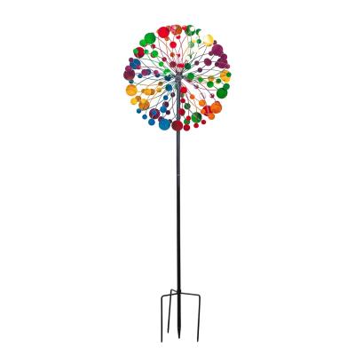 China Art Decor Colorful Dots Lawn Stake Small Metal Wind Spinner Garden Ornament Kinetic Wind Spinner Art for sale