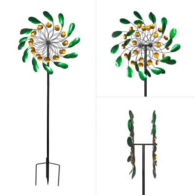 China Metal Art Garden Wind Spinner Wind Spinner Art Decor Green Peacock Feather double for sale