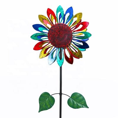 China Outdoor Art Decor Wind Spinner Lawn Windmill Sunflower Wind Spinner Colorful Wholesale Flowers for sale