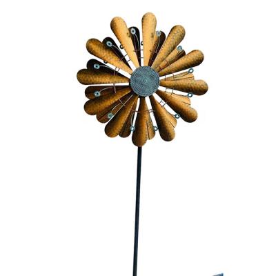 China Art Decor Double Wind Spinner Metal Wind Spinner Copper Sculpture Stake Wholesale Kinetic Wind Spinner for sale