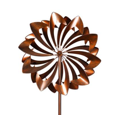 China Art Decor Outdoor Powder Coated Metal Copper Wind Spinner Twirler Kinetic Wind Sculpture Stake for sale