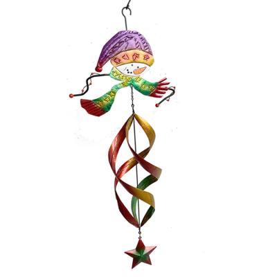 China Outdoor Decoration Contemporary Christmas Snowman Wind Spinner Metal Hanging Wind Chime for sale