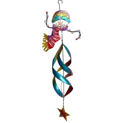 China Yard Hanging Art Snowman Wind Chime Contemporary Outdoor Christmas Decoration Metal Wind Spinner for sale