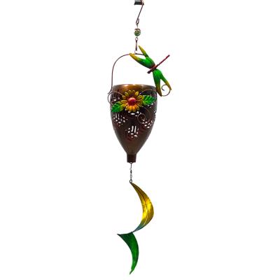 China Contemporary Garden Decoration Hanging Spiral Wind Spinner Metal Light Wind Chime Solar Spinner for sale