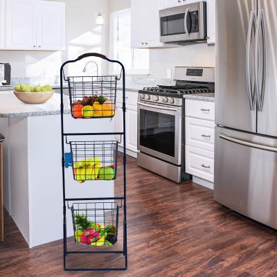 China Free Stocked Shipping 3 Layers Metal Basket Kitchen Storage DIY With Handle for sale