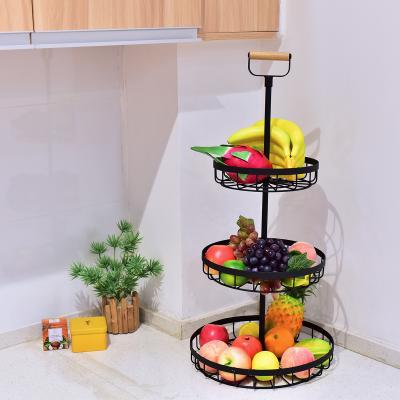 China Free Stocked Shipping 3 Layers DIY Detachable Metal Fruit Basket With Wooden Handle for sale