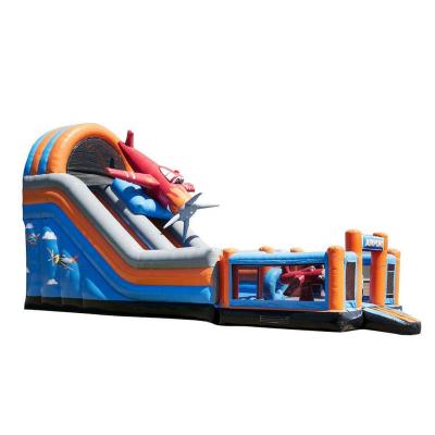 China Custom PVC Airplane Inflatable Slides Fight Flat Inflatable Trampoline Slides For Kids for sale