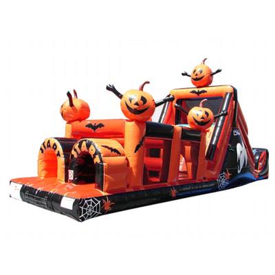 China PVC Halloween Theme Inflatable Pumpkin Trampoline With Inflatable Slide Obstacle Course for sale