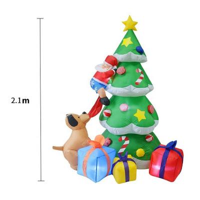 China Outdoor Playground Light Christmas Inflatables Gift With Dog Bitten Santa Claus And Gift Box For Decoration Stocking for sale