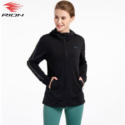 China RION Breathable Women Running Long Sleeve Yoga Hooded Zipper Jacket Workout Fitness Sweatshirt Outdoor Sports Jackets With Pockets for sale