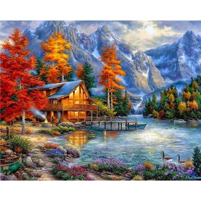 China 5D DIY Europe Lake Diamond Painting Landscape Painting Wall Canvas Art Painting For Home Decor Full Drill Cross Stitch Embroidery Kits for sale