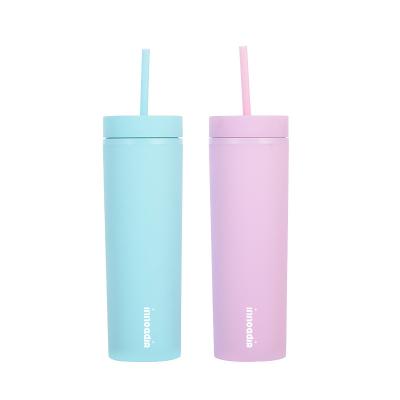 China Viable Wholesale Reusable Skinny Tumbler Pastel Colored Motivational Acrylic 17oz Cups With Lid And Straw for sale