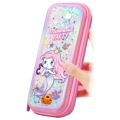 China 2022 new girl primary school students quicksand stationery box large capacity cute high value popular pencil bag for sale