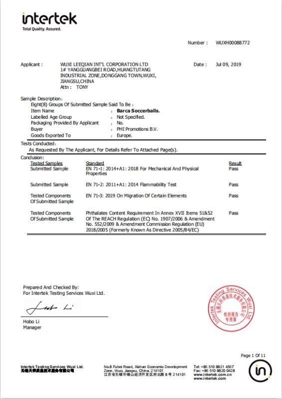 CE - Wuxi Leeqian Int'l Corporation Ltd.