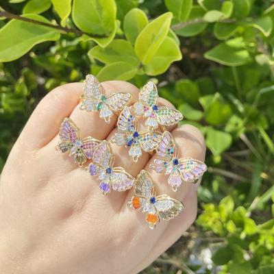 China Vintage Amazon Hot Sales Butterfly Jewelry Accessories Shape CZ Diamond Zircon 18k Gold Filled Butterfly Stone Rings For Women for sale