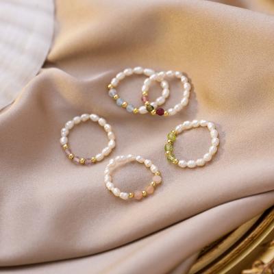 China Trendy Fashion Vintage Women Bead Finger Ring Fashion Handmade Fresh Water Pearl Rings For Ladies Girls for sale