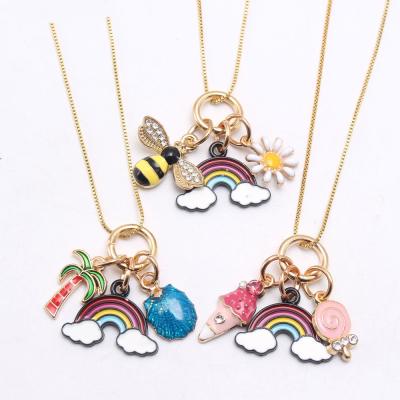 China Supplier Direct Wholesale Cute Little Girls Rainbows Bee Design Kids Jewelry Pendant Necklace for sale