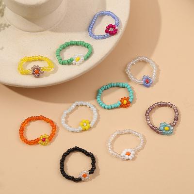 China The Other Handmade Flower Ring Seed Beads Elastic Rings of Tide European and American Bohemian for sale