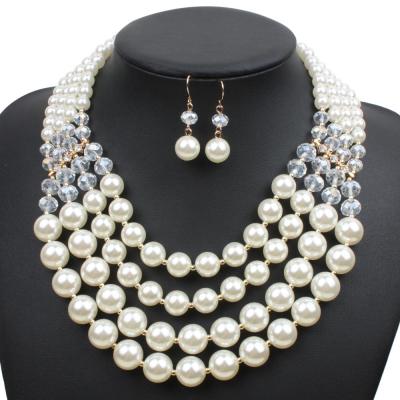 China European and American exaggerated multi-layer set of new fashion retro fashion pearl jewelry earring and necklace set for sale