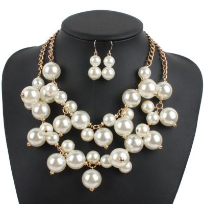 China Fashion hot women's fashion exaggerated temperament handmade multi-layer pearl necklace and earring set for sale