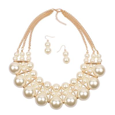 China Fashion European and American exaggerated multi-layer large pearl necklace temperament pearl necklace and earring set for sale