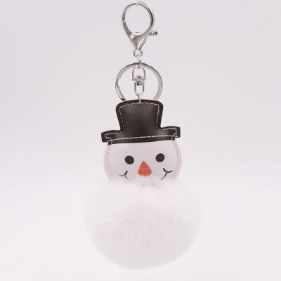 China 2021 Metal/Plush Christmas Snowman Fur Ball Plush Pompom Key Chain Key Chain for sale