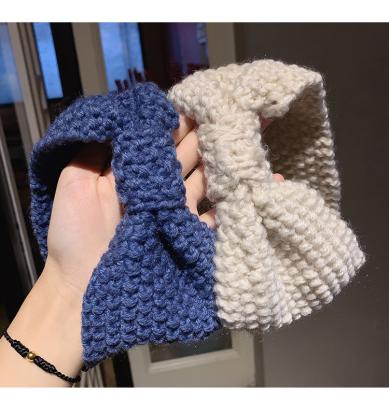 China Vintage Winter Keeping Dark Color Women Girls Bow Hair Band Product Knitted Braided Wool Bowknot Hair Band for sale