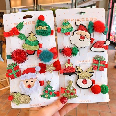 China Japan and Korean Cute Elk Deer Hair Clips Santa Style Christmas Snowman Hairpins Gifts 5pcs/set Kids Hairgrips Set for sale