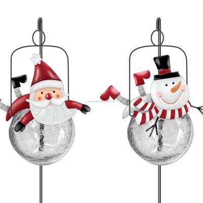 China Metal and Solar Glass Snowman Garden Stake Metal Decor Christmas Factory Supply Solar Light for sale