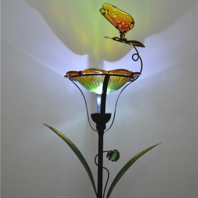 China Modern Butterfly Bird Feeder Metal And Solar Glass Stake Outdoor Garden Decor for sale