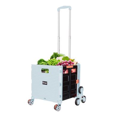 China Durable Customization Hand Supermarket Mini Folding Shopping Trolley Plastic Rolling Trolley for sale