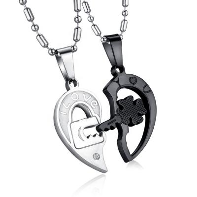 China Wholesale Hot Selling Romantic Fashion CZ 316L Mens Womens Stainless Steel Pendant And Key Couples Necklace for sale