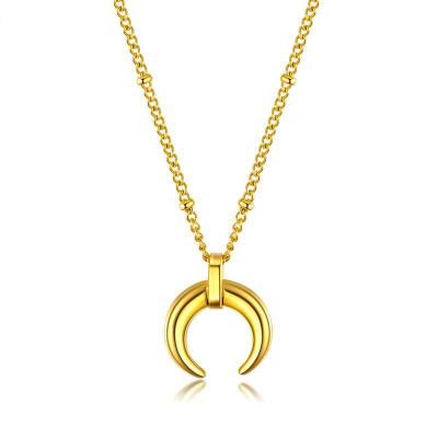 China Wholesale Simple Style 316L Japanese and Korean Stainless Steel Fashion Simple Moon Shape Pendant Necklaces for sale