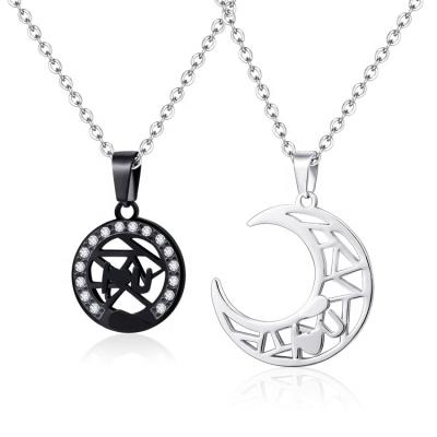 China New Religious Hot Selling I Love You Sun Fashion Style Couples Jewelry 316L Stainless Steel And Moon Pendant Necklace for sale