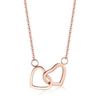 China Factory Direct Selling 316L Stainless Steel Fashion Romantic Double Love Heart Dangling Necklaces Tightly for sale