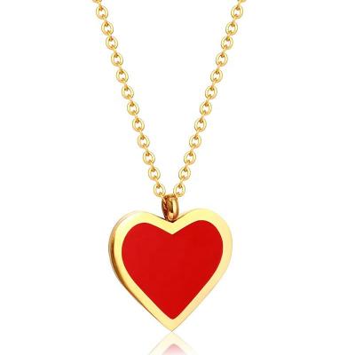 China Factory Direct Selling Fashion Trendy Red Heart Pendant Minimalist 316L Stainless Steel Pendant Necklaces for sale