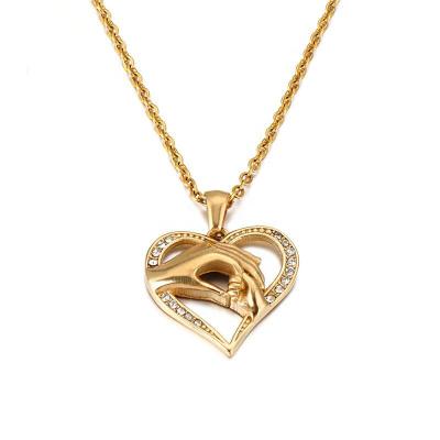 China Fashion 316L Stainless Steel Romantic Hot Sale Style Big Hands Korean Hands And Small Heart Diamond Pendant Necklaces for sale