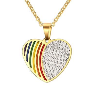 China New Design Fashion Minimalist 316L Stainless Steel Diamond Rainbow Gay Heart Shape CLASSIC Pendant Necklace for sale