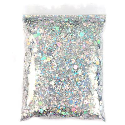 China Laser Chunky Glitter 50G Mixed Hexagon Shape Chunky Nail Glitter Silver Sequins Laser Flakes Sparkling Slices Manicure Nails Art Decoration for sale